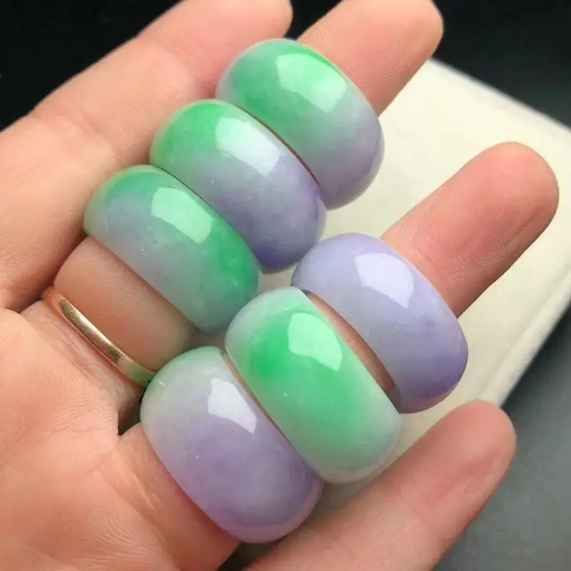 

Natural Jades Ring Purple Green Two-color Myanmar Jadeite Jewelry Men Women Genuine Burma Jade Band Rings Girlfriend Mom Gifts