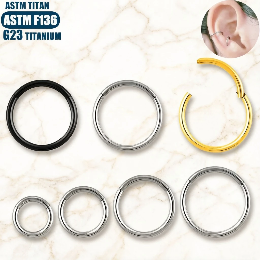 

F136 16G Titanium round Hoop Earring - Seamless Clicker Hinged Tragus Cartilage Septum Nose Ring Body Jewelry Piercing