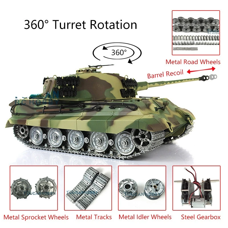 1/16 HENG LONG 7.0 Customized King Tiger RC Tank 3888A Metal Wheels Barrel Recoil TH17529-SMT4