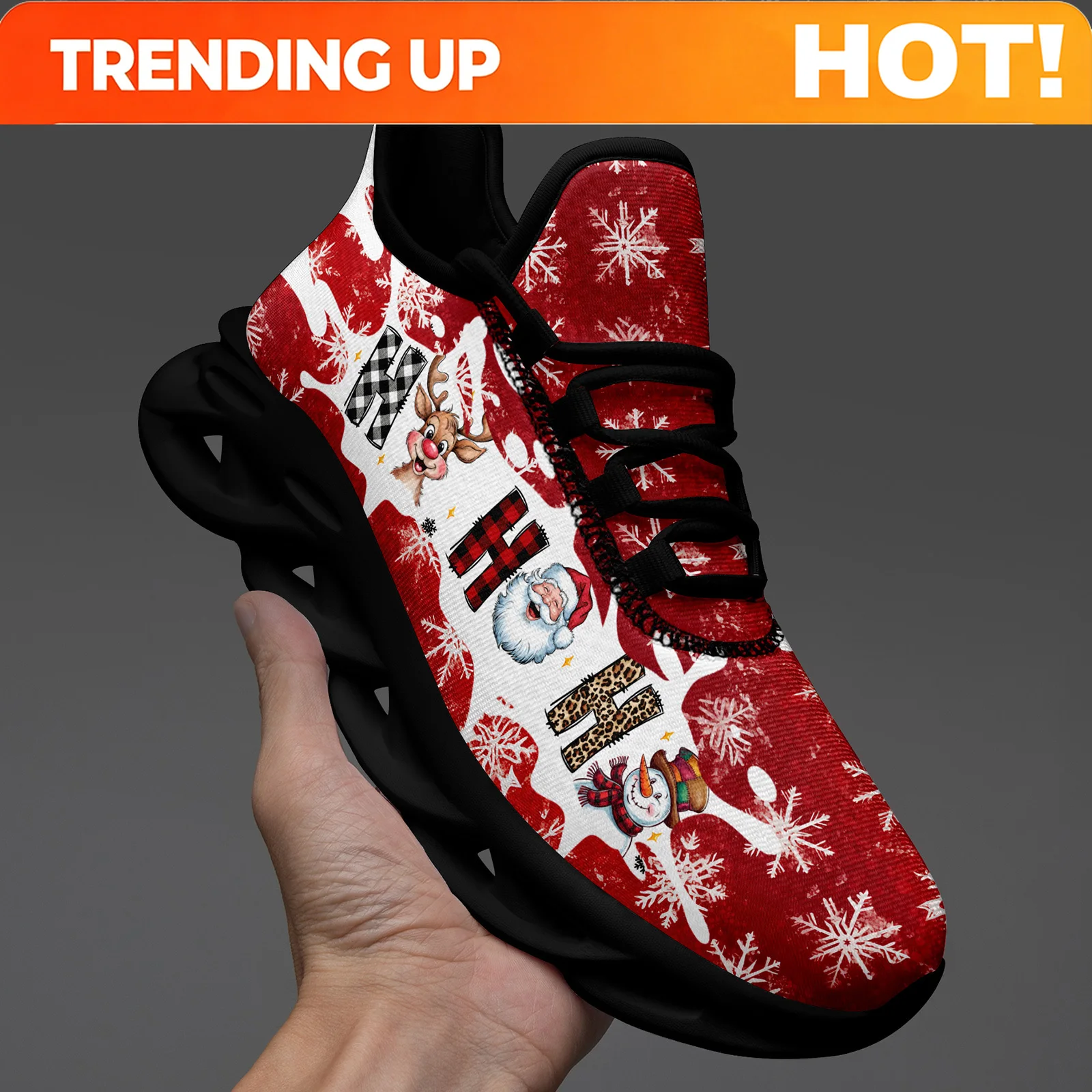 Customization Men'S Christmas-Themed Sneakers Featuring A Fun HO HO HO Print, Available In Plus Sizes. These Chunky Casual Shoes
