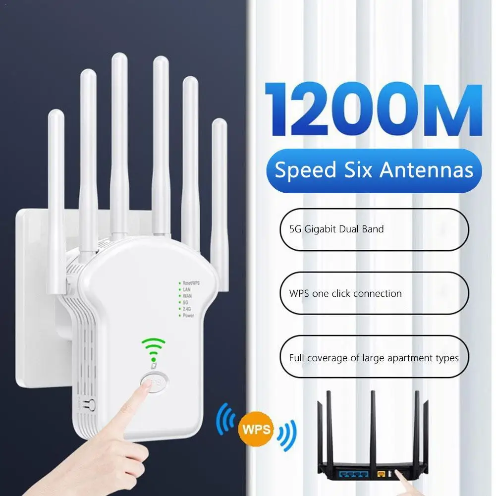 1200Mbps Dual Band Wireless Amplifie rWiFi Repeater 2.4G 5GHz Network Long Range Signal Booster For Home Office Wi-Fi Repeater