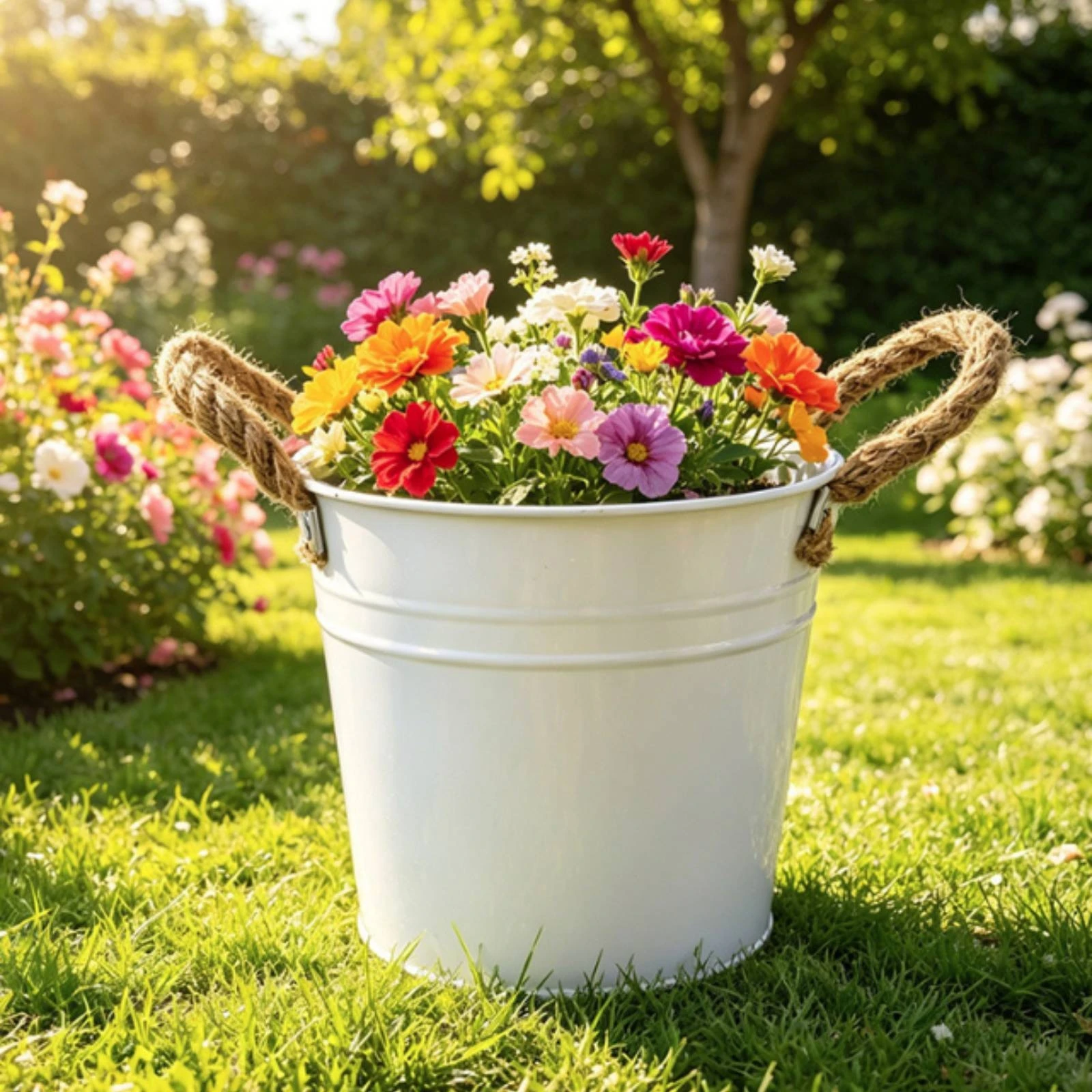 Planter Container with Rope Handles Decorative Metal Planter with Rope Handles Container Shallow Indoor for Gardeners, Patio