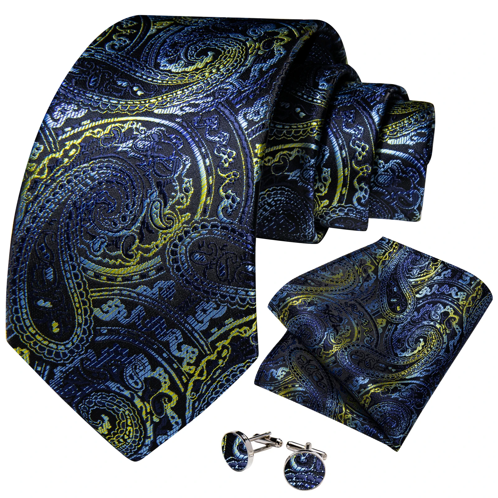 

Luxury Designer Blue Paisley Silk Ties For Men Wedding Accessories Handkerchief Cufflinks Necktie Gift For Men Dropshipping