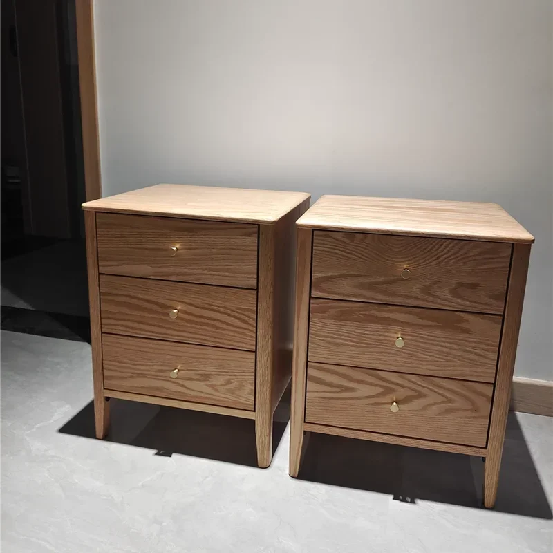 All solid wood bedside table Nordic simple red oak complete American Japanese storage mini side three pumping cabinet