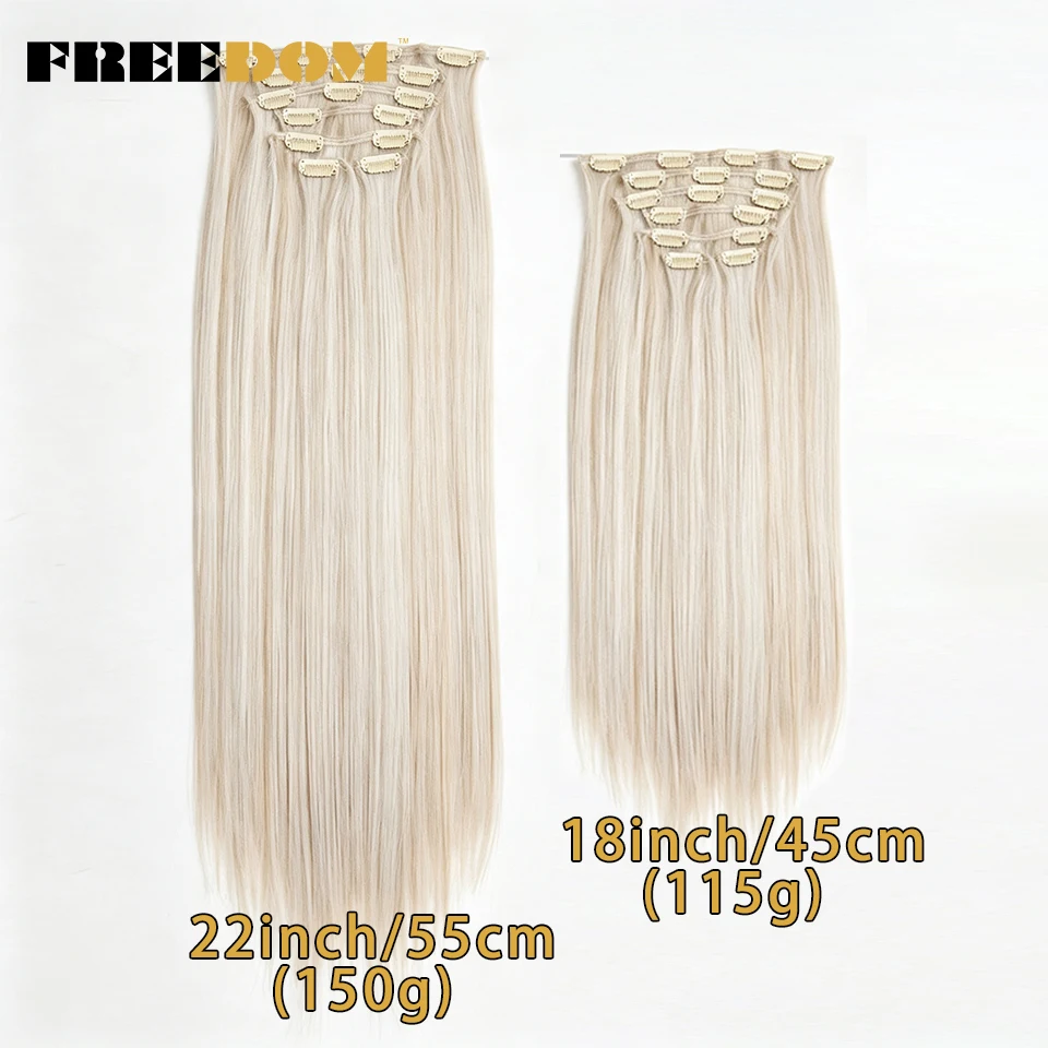 FREEDOM Synthetische Clip-In-Haarverlängerungen, 7 Stück/Set, 18"-22" Zoll, lange, glatte, Ombré-braune und blonde Haarstücke für den täglichen Gebrauch von Frauen. – Detail 2