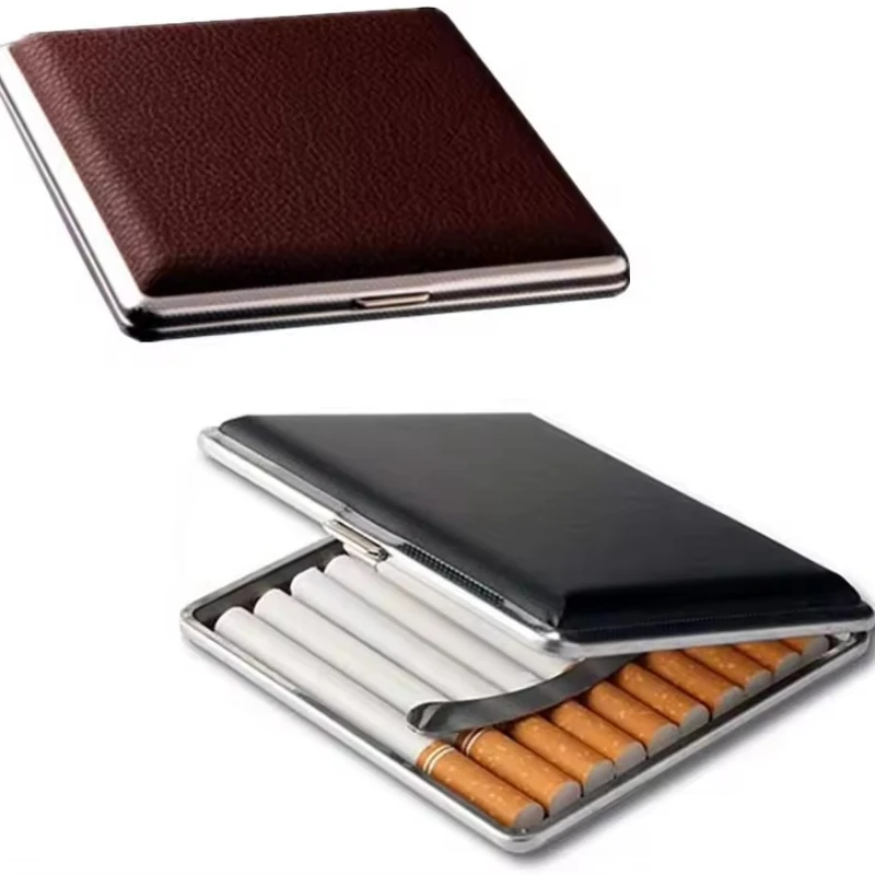 

Leather Cigarette Box for Men (20 Sticks):Metal-Leather Cigar Case Smoking Accessory – Great Cigarette/Lady Storage Cover Holder