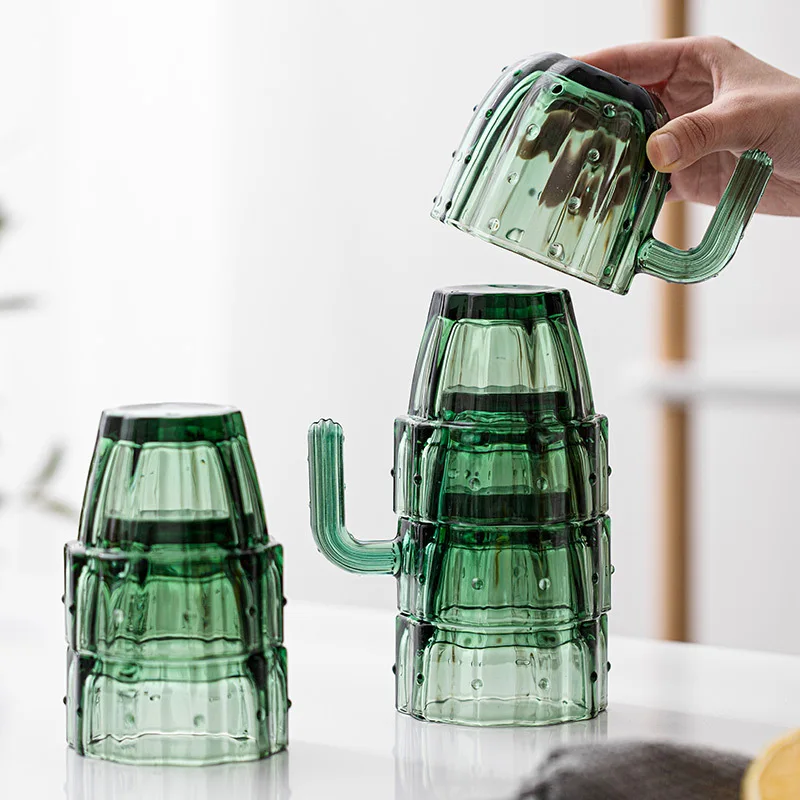 Creative 3D Cactus Glass Cup Set Drinking Water Cup Nordic Stackable Coffee Mug Home Decoration