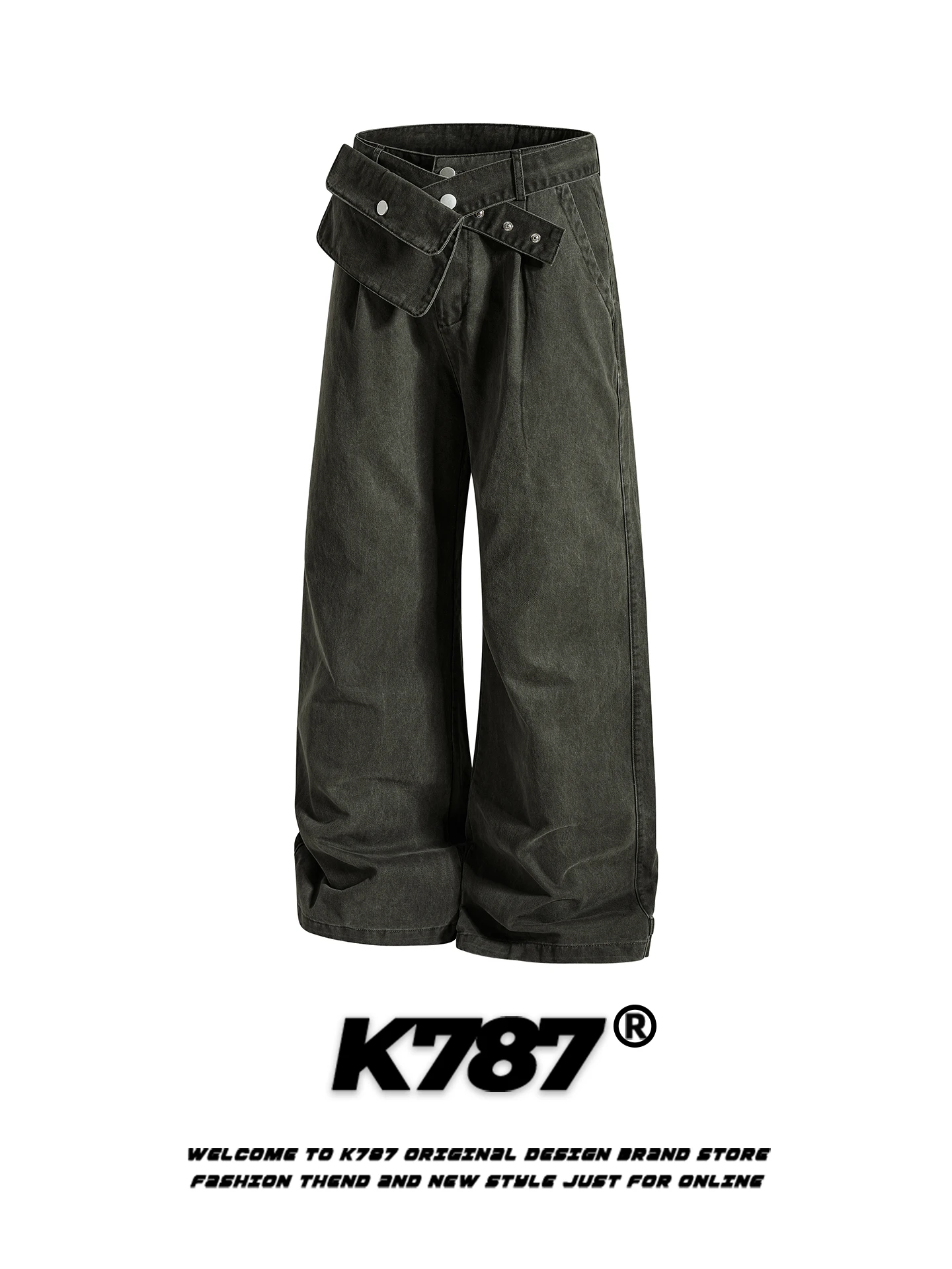 

K787 American Waable Detachable ket Waist Belt Work Pants Loose Casual Wide Leg Straight Long Trousers for Men And Women