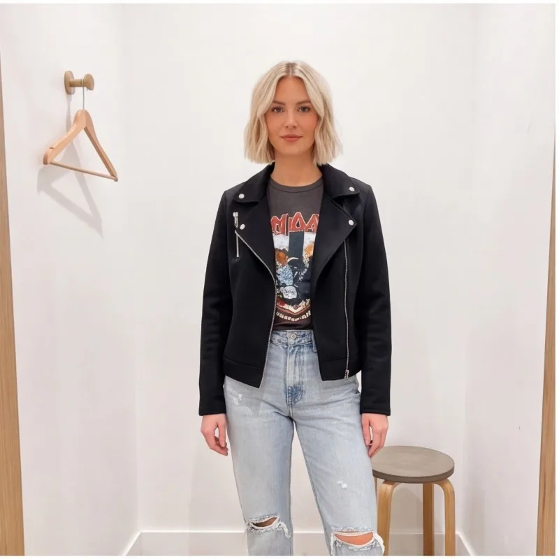 Women s Jacket 2026 Fall New Black Long Sleeve European and American Style Zipper Decorative Slim Fit Minimalist Outfit Parka
