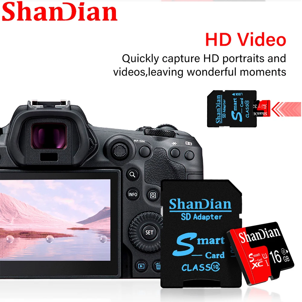 SHANDIAN 128GB SD Memory Card High Speed 64GB TF with Card Reader Smart Memory Card 32GB Suitable for Camera Drone Mobile Phone