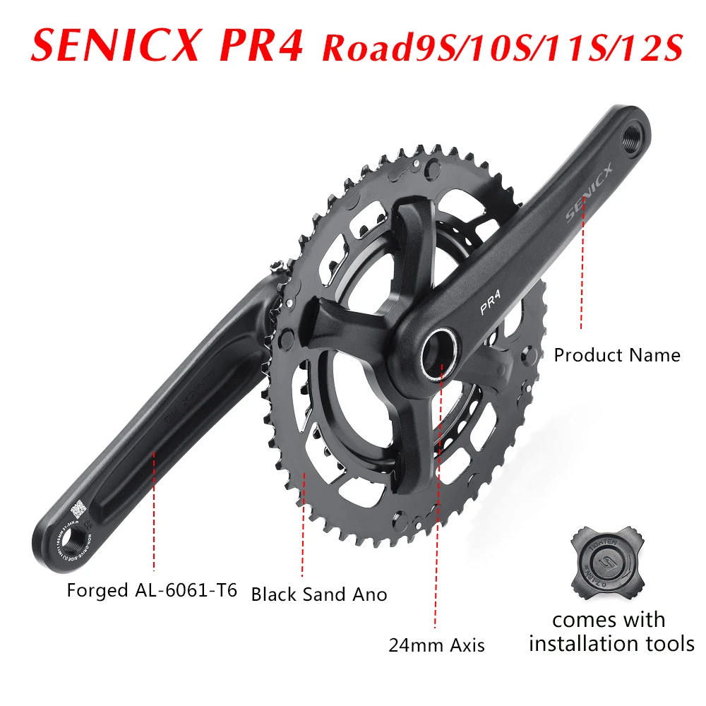 SENICX PR4 Road Bicycle Crank Set 165MM/170mm/175MM  Double Disc 50-34T Chainring