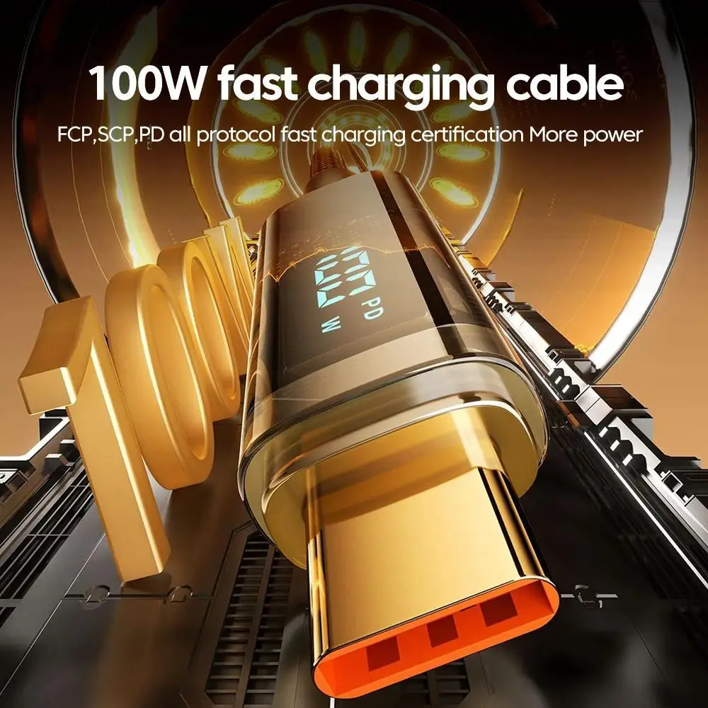 100W Type C To Type C Super Fast Charging Cable With Led Display - Usb To Type-C Data Cord For Xiaomi, For Samsung