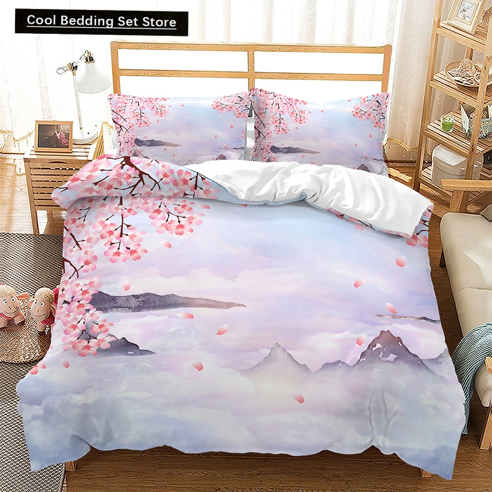 

Pink Floral Duvet Cover Japanese Cherry Blossoms Theme Bedding Set Spring Romantic Quilt Cover For Girl Microfiber Bedspread