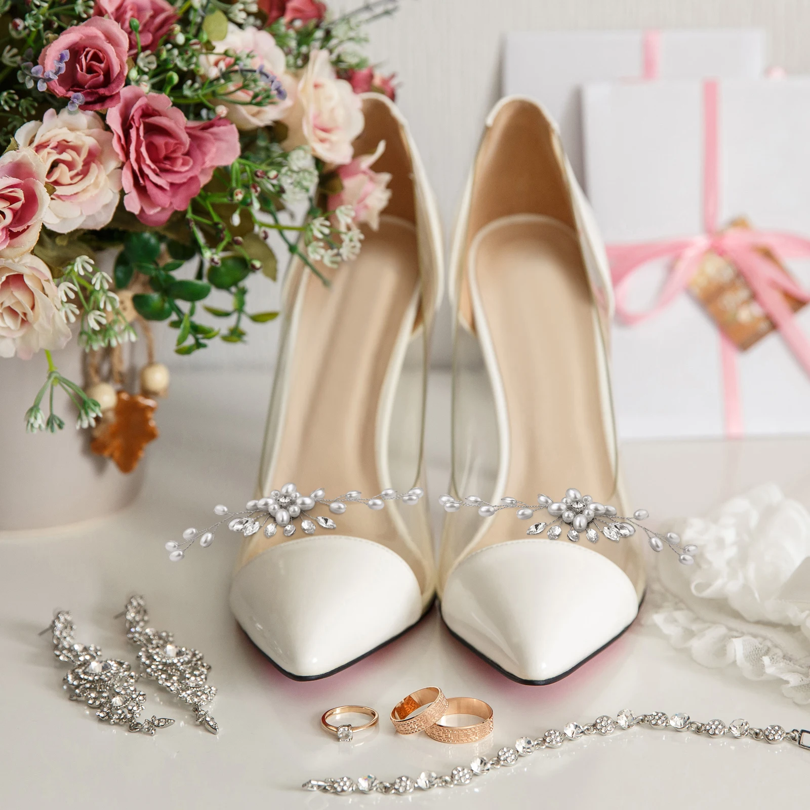 

2PCS Pearl Shoe Clips Crystal Rhinestone Decorations Bridesmaids Embellishments Jewelry Display Tools Shoe Flowers