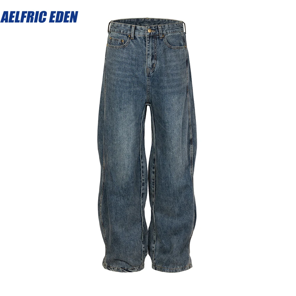 Aelfric Eden Y2K Vintage Washed Twisted Wave Striped Baggy Jeans Unisex Wide Leg Loose Casual Denim Pants Men Oversized Cargos