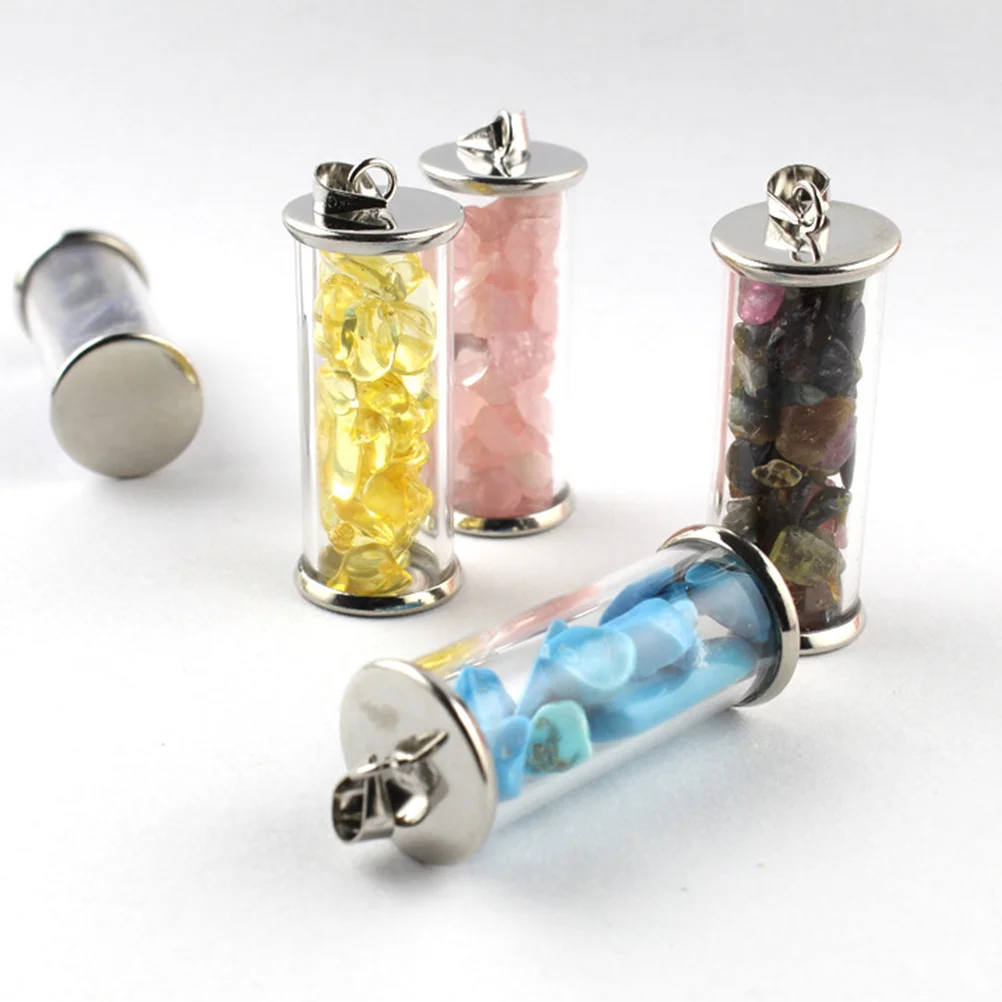 

8Pcs Mini Glass Bottles Wishing Drifting Bottle Pendant Colored Crystal Chips Filling Hanging Glass Container DIY Wedding Favor