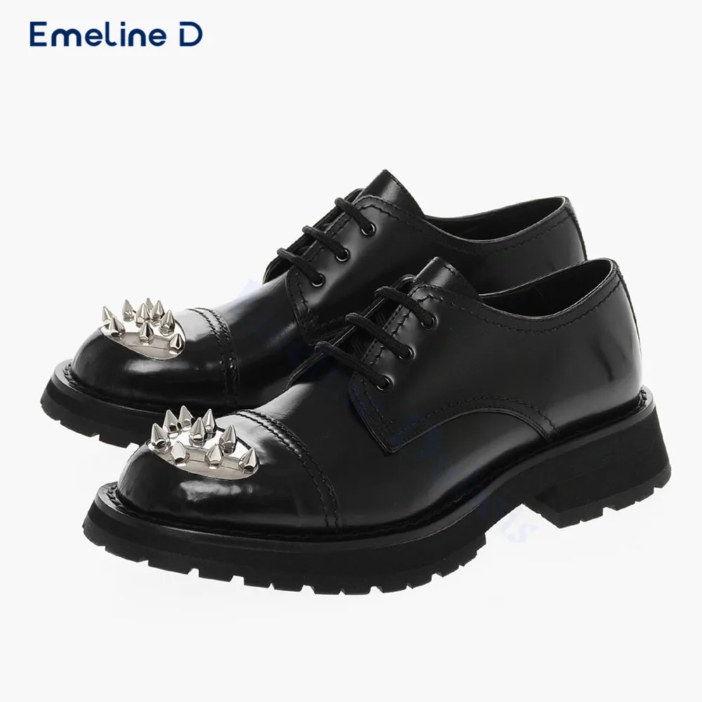 

Round Head Studs Black Lace-Up Shoes Slip-On Leather Casual Shoes Large Size High Quality Fashion Casual Men's Leather Shoes