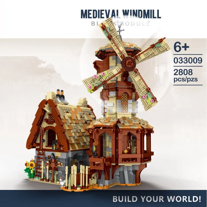 

033009 The Medieval Windmill Town Market Smithy City Retro House Street View Blocks Model Building Toys Bricks for Kids Gift