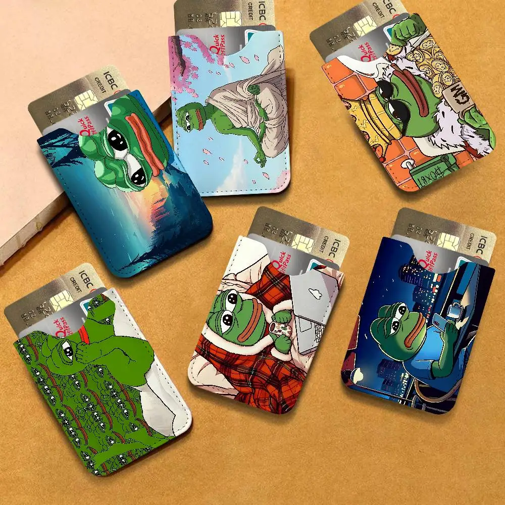 P-Pepe The Frog Face PU Leather Slim Credit Card ID Card Organizer Portable Business Card Case for Daily Outdoor Carry