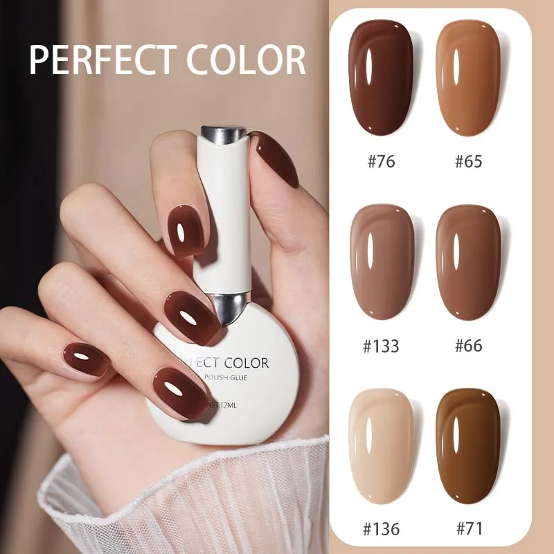 طلاء جل بقاعدة مطاطية مثالية اللون 12 مللي طلاء أظافر جل بني يجب أن يكون لدى الخريف والشتاء علاج ضوء الأشعة فوق البنفسجية لفن الأظافر بنفسك #3