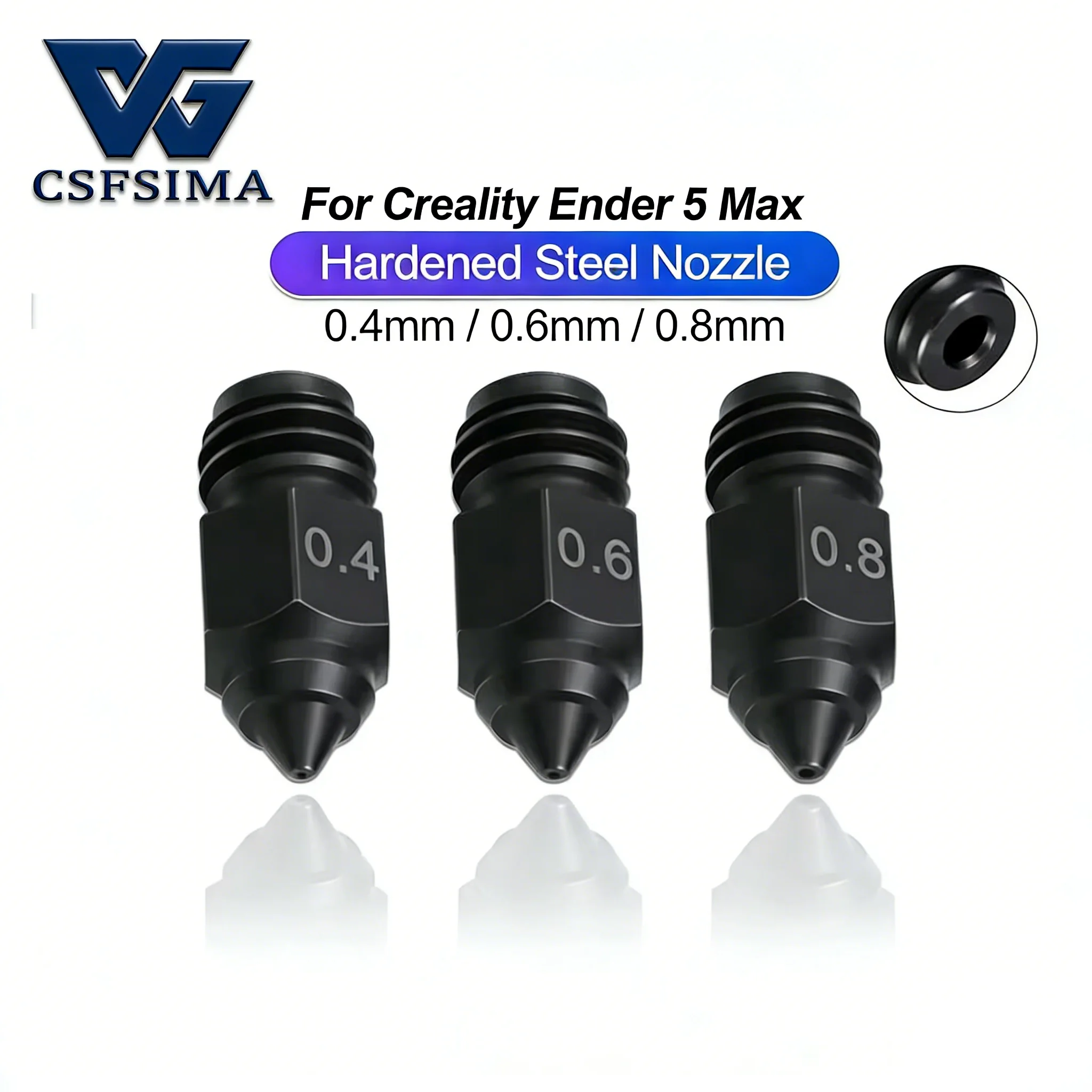 

Ender 5 Max Hardened Steel Nozzle 0.4/0.6/0.8mm, 450℃ High Temperature Resistant Hotend Extruder Nozzles for Ender5 Max