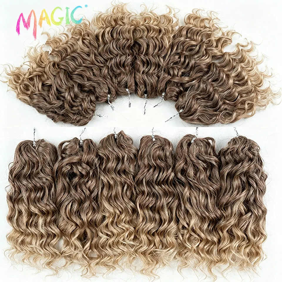 Crochet Hair 10 Inch Synthetic Curly Hair Deep Wave Hair Twist Braid Hair Ombre Blonde Brown Water Wave Braiding Hair Extensions