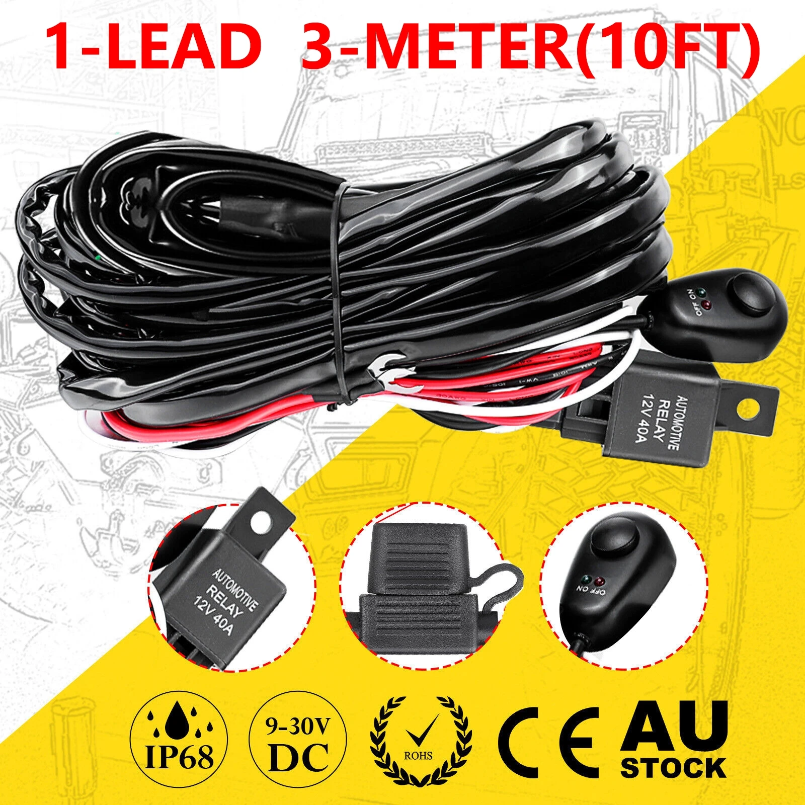 

LED Light Bar Wiring Harness Kit 12V 40A Relay Fuse Switch Offroad Truck 4WD ATV UTV Wireless Remote Strobe Switch For Work Pods