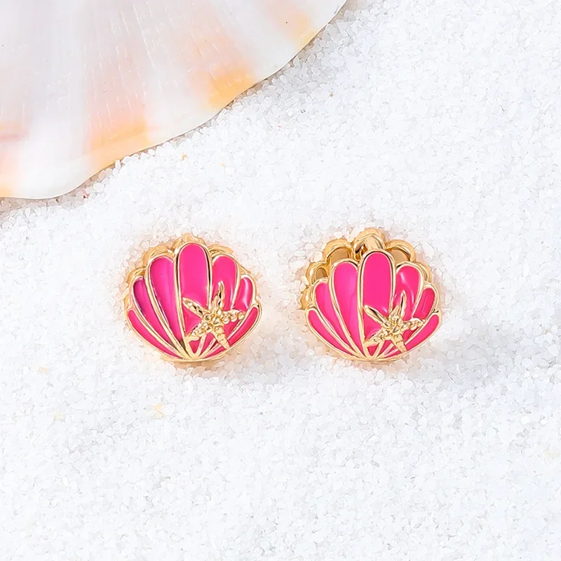 

Cute Glitter Enamel Shell Stud Earrings for Women Girls New Simple 3-Color Starfish Earring Korean Fashion Jewelry Birthday Gift