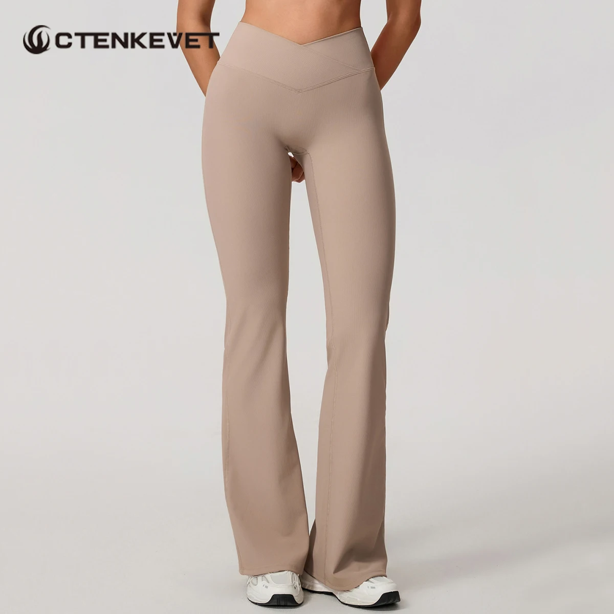 Summer New Stripe Style Women's V-Crossed Waist Wide Leg Pants Female Quick-Dry Dance Training Flared Leggings for Gym Woman