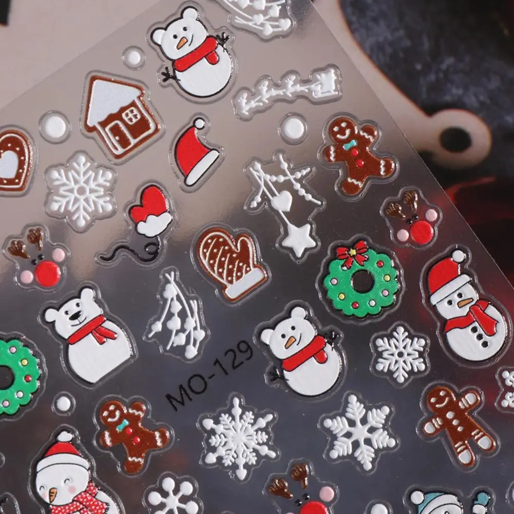 Christmas Nail Stickers Embossed Nail Stickers Christmas Nail Art Stickers Ultra-thin Self-adhesive Cartoon Snowman for Women