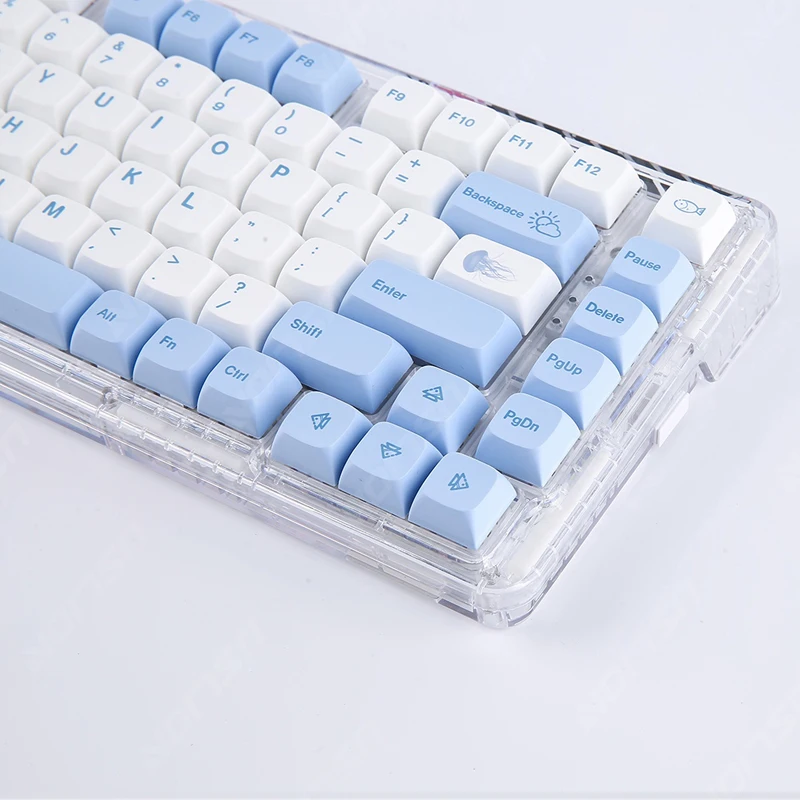 133 키 오션 고래 PBT 키캡 기계식 키보드용, 염료 승화 블루 화이트 게임용 키캡, 사용자 정의 그리스 방지 방진