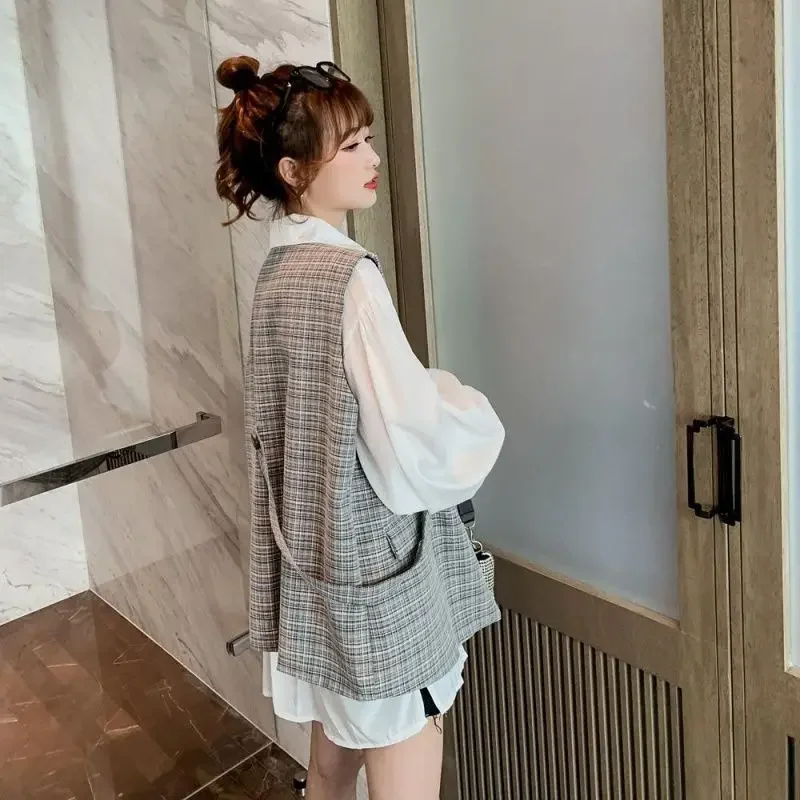 

Женские элегантные дышащие повседневные офисные женские модные комплекты с пуговицами из двух предметов для колледжа, популярные, уютные, в корейском стиле, в стиле ретро