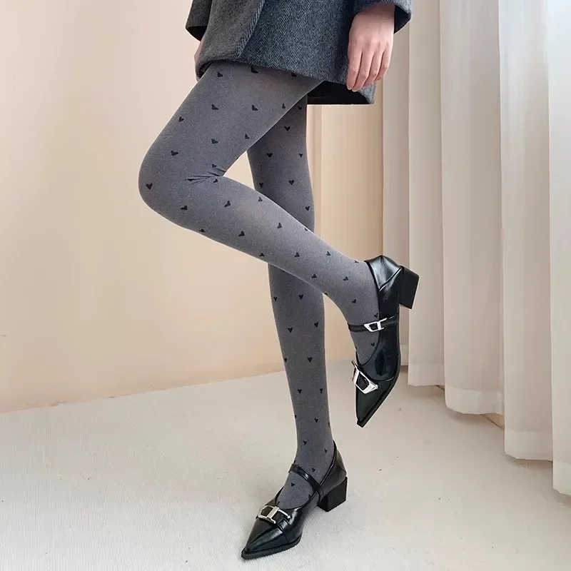 Sexy graue Strümpfe für Damen, Herz-Polka-Dot-Lolita-Strumpfhose, enge hohe Socken, weibliche, gut elastische Strümpfe