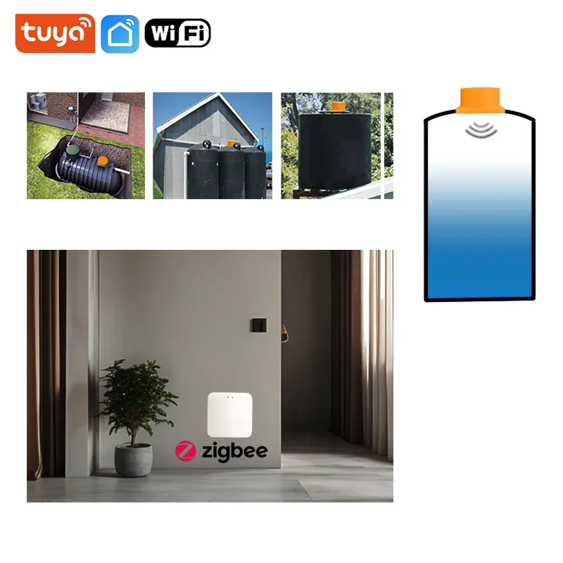 Tuya SmartZigbee 초음파 액체 레벨 물 탱크 모니터 센서, 실시간 알람 알림, IOS 안드로이드 앱 제어