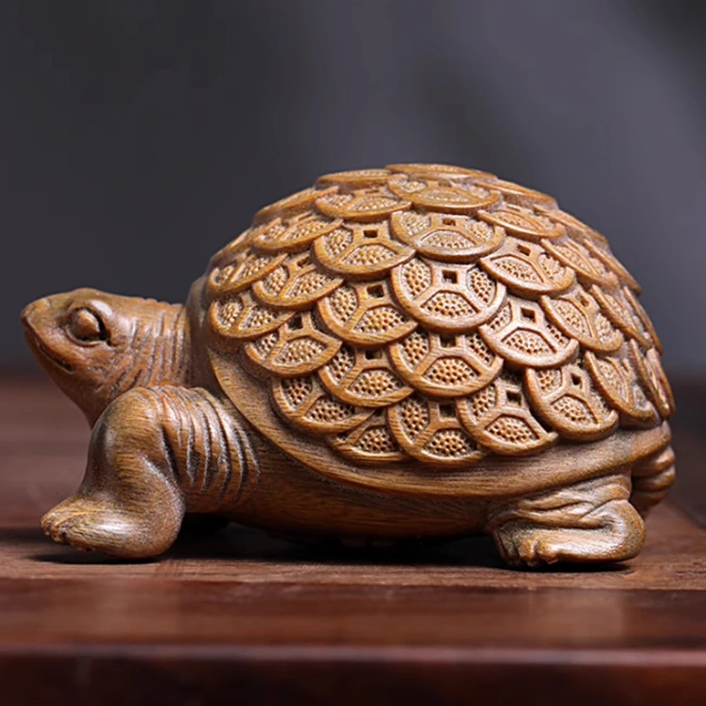 JW187 - 8 CM Wealthy Turtle Green Sandalwood Sculpture Mascot Animal Figurine Decoration Craft Gift Miniatur Ornaments