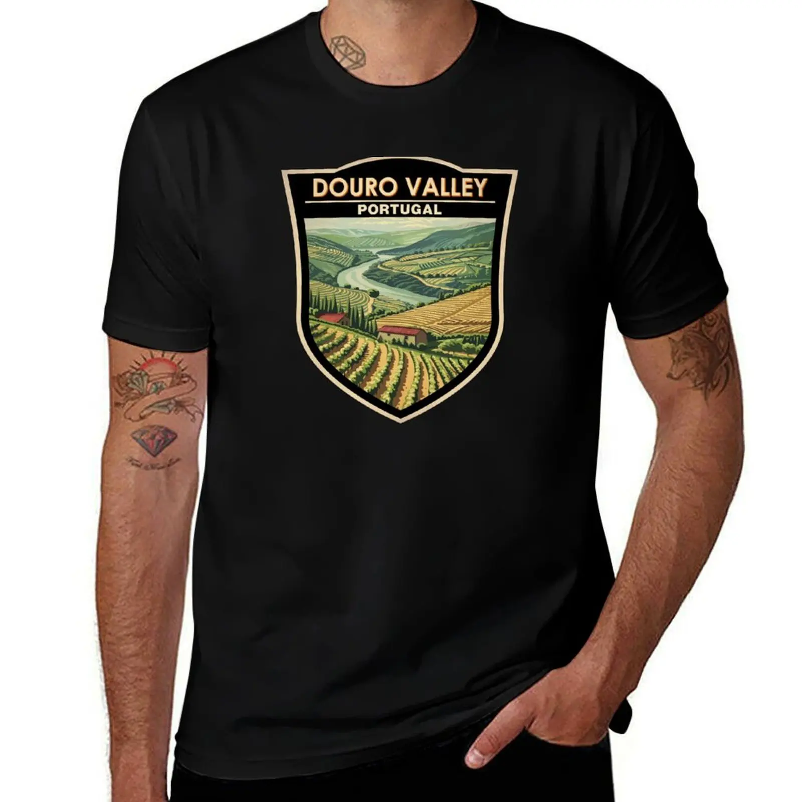 

Douro Valley Portugal Travel Art Badge T-Shirt t shirts for man slim fit t shirt custom print t shirts cotton 100% T-Shirt