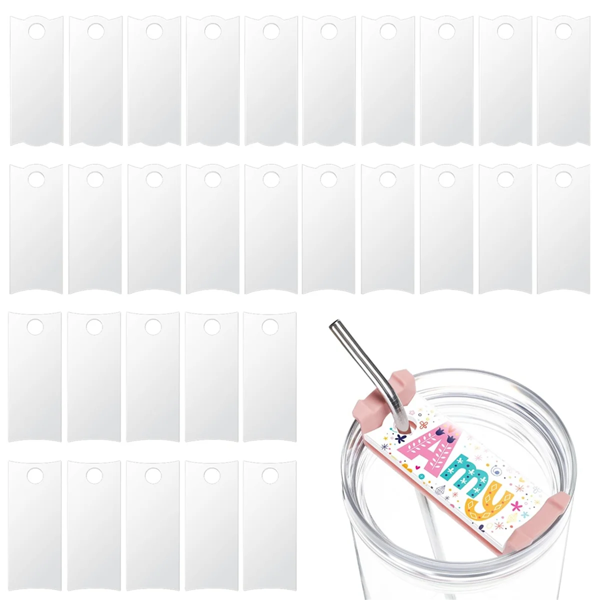 30-Piece Sublimated Acrylic Name Tag Holders Blank for Lid Name Tags, 40 Oz.