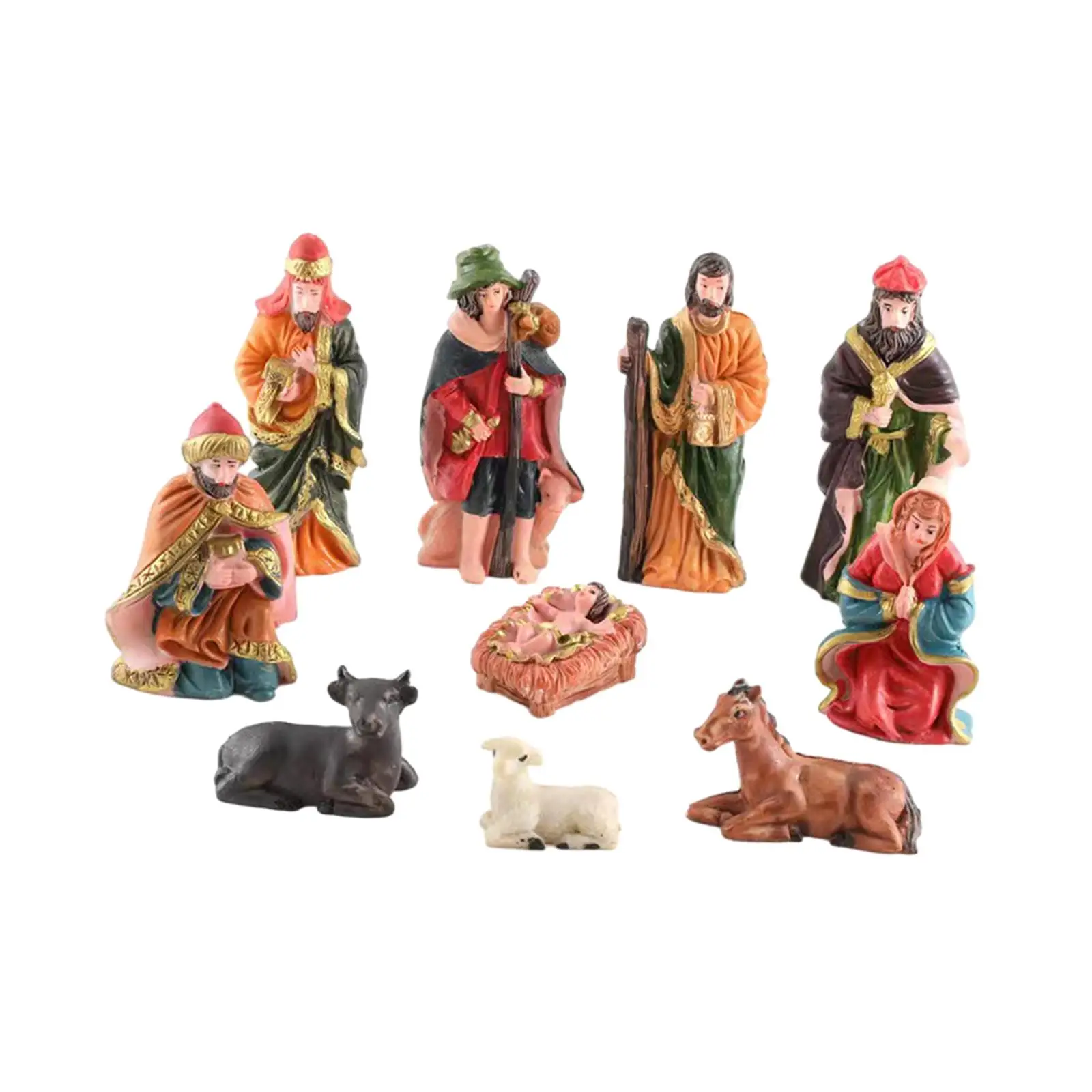10Pcs Christmas Figurines Nativity Set Xmas Decor Miniature Statue Christmas Table Decoration for Desk Countertop Party Gifts