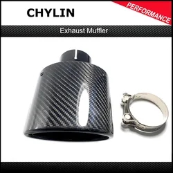 Oval Slanted Carbon black Exhaust Tips Glossy muffler Exhaust tip For Universal Akrapovic Carbon muffler pipes Tailpipe Trims