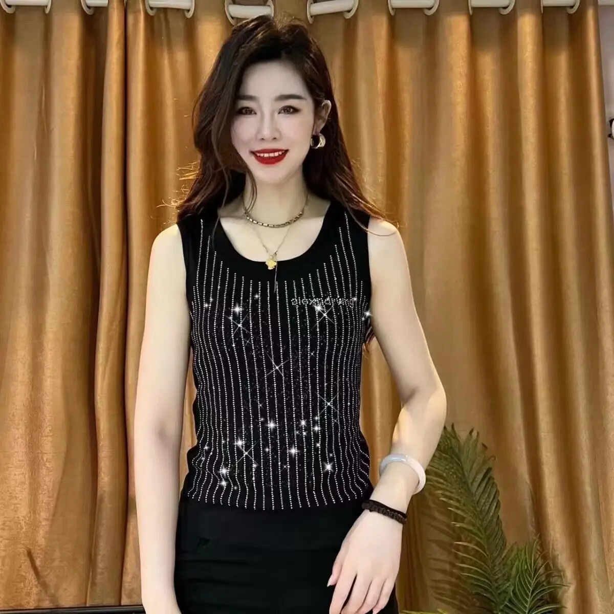New Crystal Sleeveless Top - European Style Full Rhinestone Cami, Versatile Casual Vest for Women