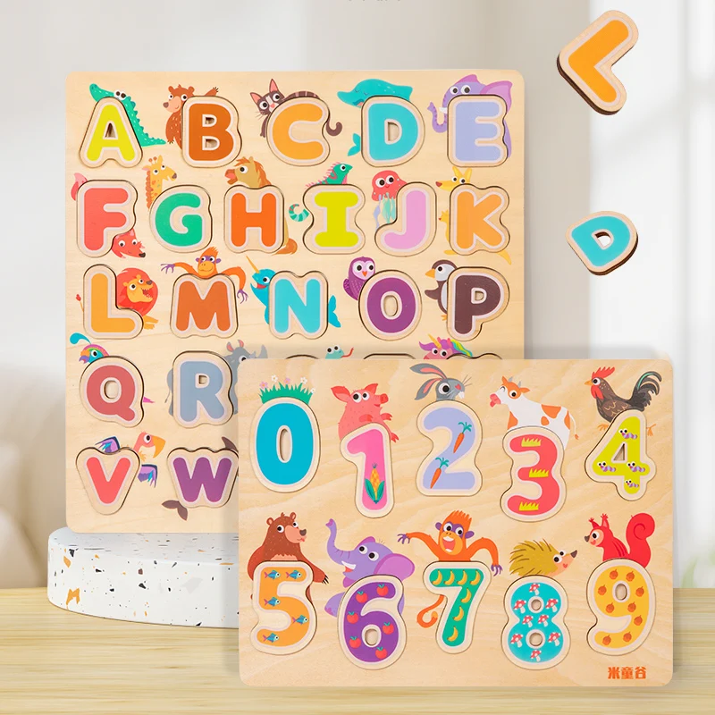 Kids Alphabetic Arithmetic Number Geometric Shapes Wooden Puzzle Montessori Preschool Learning Educational Game Toy for Children