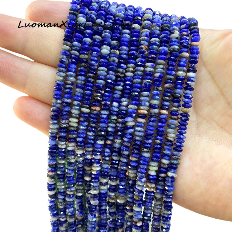 2x5mm Faceted Abacus Dark Blue Sodalite Natural Stone Loose Rondelle Spacer Beads for Jewelry Making DIY Bracelets Accessories