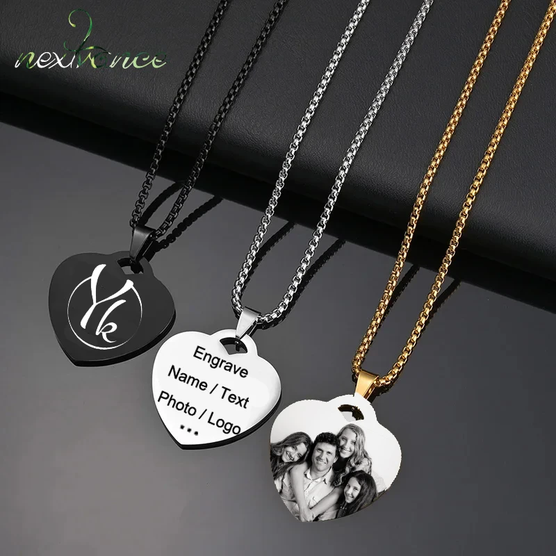 Nextvance Custom Heart Tag Necklace Stainless Steel Laser Engrave Photo Text QR Code For Women Personalized Pendant Jewelry Gift