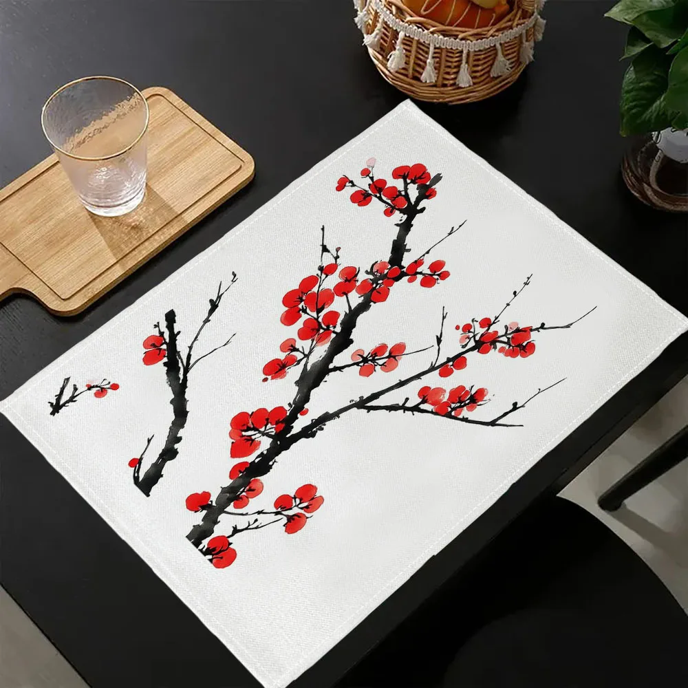 1PC Plum Blossom Placemats for Kitchen Dining Table Mexican Coisine Taco Advertising Delicious Food Table Mats Linen7.14