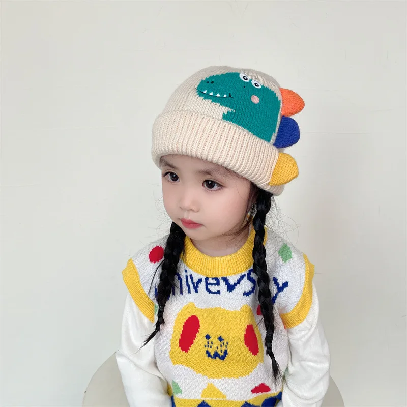 Knitted Hats, Cute Super Cute Dinosaur Hats, Winter Baby Boys, Boys and Girls, Winter Warm Ear Caps