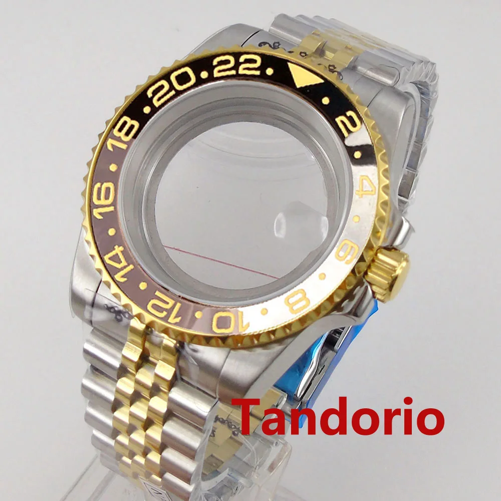 

40mm Two Tone Strap Gold Plated Sapphire Glass Watch Case Fit ETA2836 MIYOTA8215 mingzhu 3804 NH34 NH35A NH36A Auto10ATM Diver