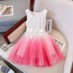 Abito per bambini Ragazze 2024 Nuovi vestiti estivi per 2-8 anni Abbigliamento per bambini Rosa Ombre Principessa Abito casual per abiti da festa di compleanno