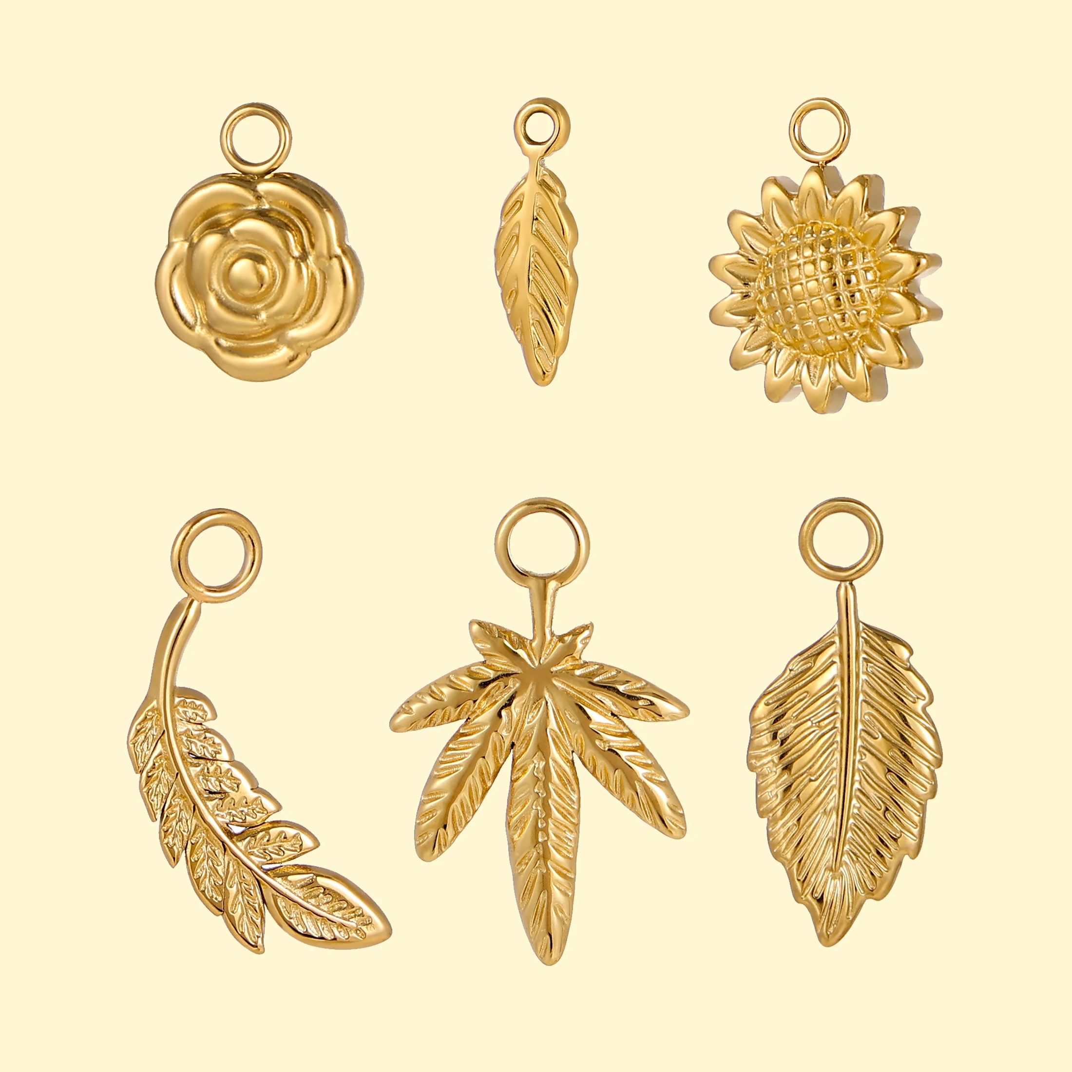 

CARLIDANA Stainless Steel Sunflower Charm For Making Fit Earring Necklace Bracelet Gold Color Leaf Flower Pendant DIY Accessory