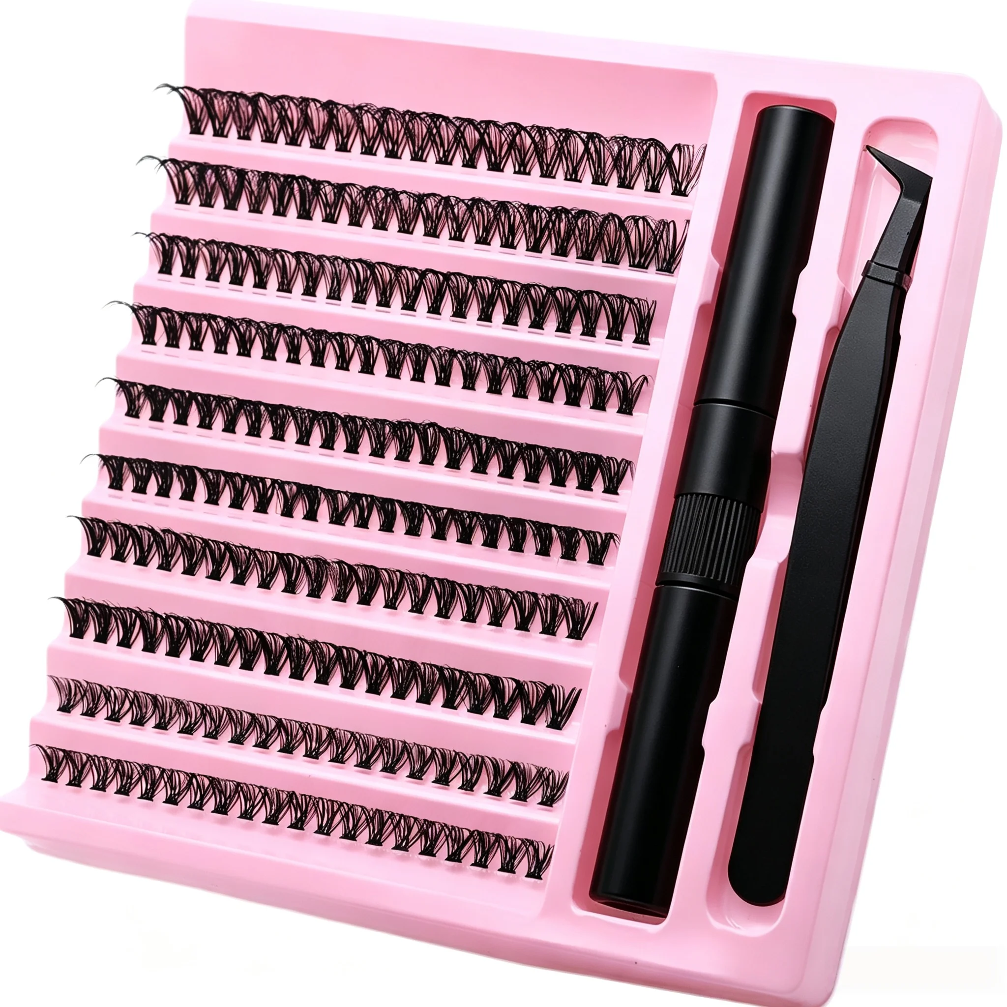 DIY Cluster Lash Extension Kit D Curl Individual False Eyelashes With Bond & Seal Glue Lash Tweezers Tool Soft & Lightweight