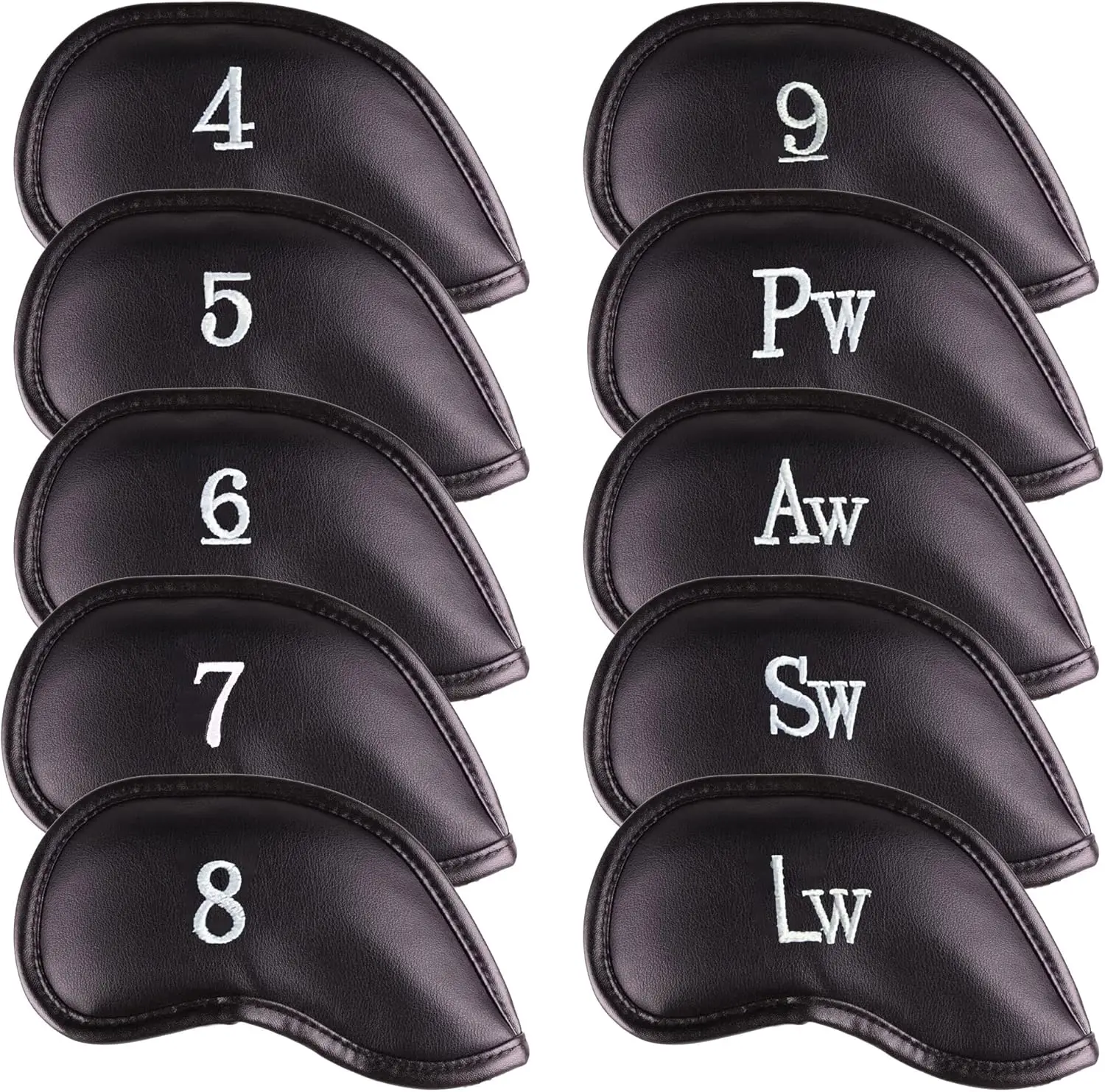 Premium Magnetic Leather Iron and Wedge Golf Club Head Covers Set of 10 Universal Fit